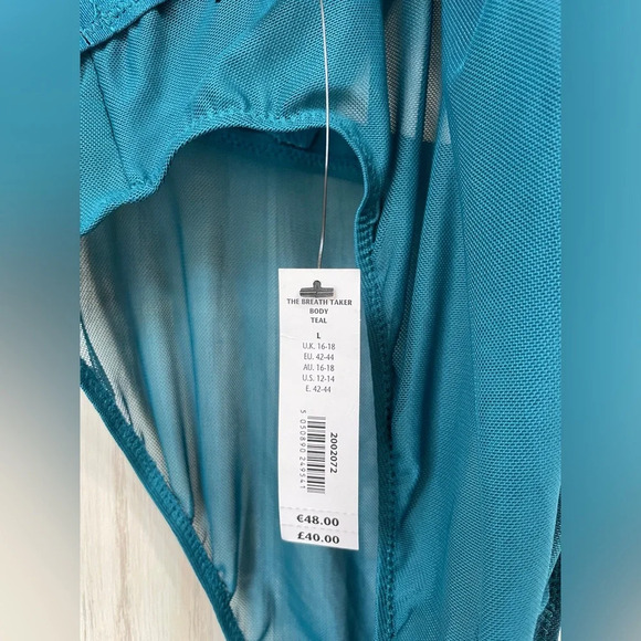 Ann Summers The Breath-taker Long Sleeve Teal Body Suit Size L NWT - Picture 6 of 8